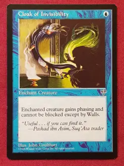 Magic The Gathering MIRAGE CLOAK OF INVISIBILITY blue card MTG - Image 1
