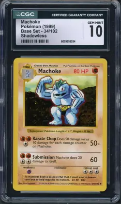 Pokemon CGC 10 Gem Mint Shadowless Base Set Uncommon Machoke 34/102 - Image 1