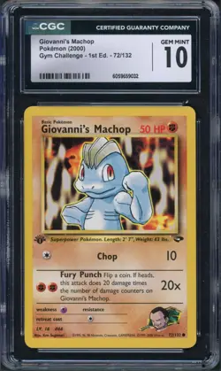 Pokemon CGC 10 Gem Mint 1st Ed. Gym Challenge Common Giovanni's Machop 72/132 - Image 1