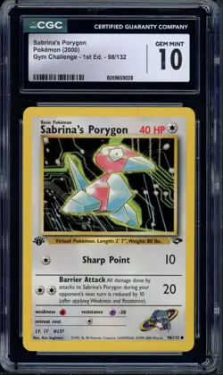 Pokemon CGC 10 Gem Mint 1st Ed. Gym Challenge Common Sabrina's Porygon 98/132 - Image 1