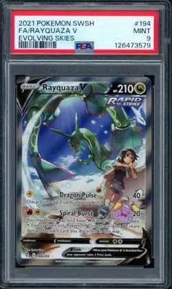 Pokemon PSA 9 Mint Evolving Skies Alt Art Rayquaza V 194/203 - Image 1