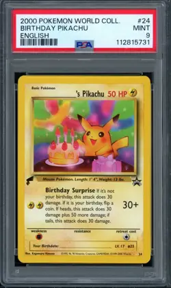Pokemon PSA 9 Mint Pikachu World Collection Birthday Pikachu #24 - Image 1