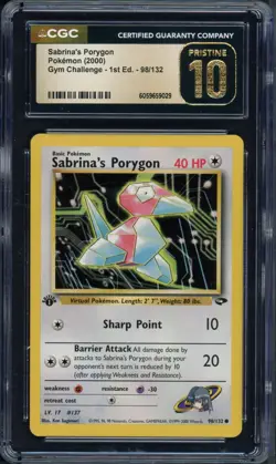 Pokemon CGC 10 Pristine 1st Ed. Gym Challenge Common Sabrina's Porygon 98/132 - Image 1