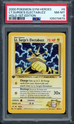 Pokemon PSA 8 NM-MT 1st Ed. Gym Heroes Holo Lt. Surge's Electabuzz 6/132 - Image 1