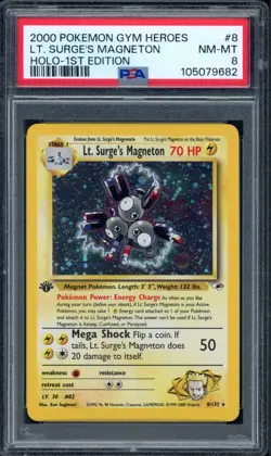 Pokemon PSA 8 NM-MT 1st Ed. Gym Heroes Holo Lt. Surge's Magneton 8/132 - Image 1