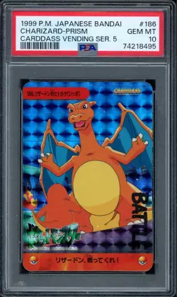 Pokemon PSA 10 Japanese Bandai Carddass Vending Series Prism Holo Charizard #186 - Image 1