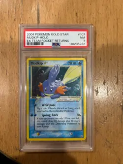 Pokemon Mudkip Gold Star EX Team Rocket Returns Holo Rare #107 PSA 7 - Image 1