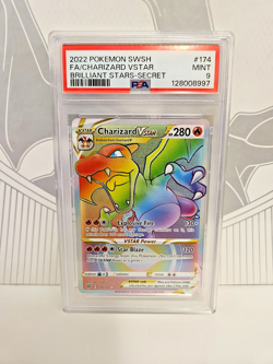 PSA9 Charizard Vstar Brilliant Stars 174/172 Secret Rare Mint Pokemon TCG - Image 1