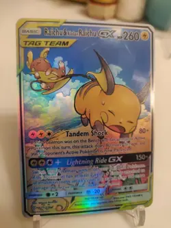 **Display Ca**Highest Quality,Raichu&Alolan Tagteam,Textured Holo,"Display-card" - Image 1