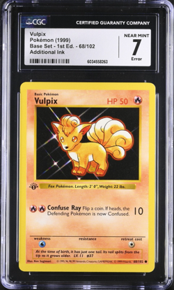 CGC 7 1999 Additional Ink Error Pokemon Vulpix 1st Edition Shadowless 68/102 - Image 1