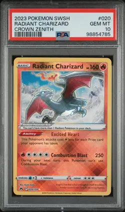2023 POKEMON SWORD & SHIELD CROWN ZENITH #020 RADIANT CHARIZARD PSA 10 - Image 1
