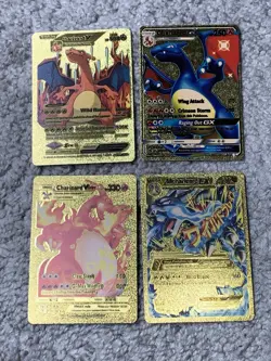 Set of 4 Pokemon Charizard Gold Foil Fan Art Display Cards NM - Image 1