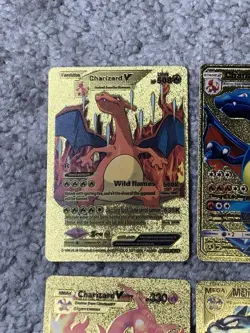 Set of 4 Pokemon Charizard Gold Foil Fan Art Display Cards NM - Image 2