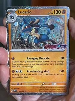 POKEMON LUCARIO 114/198 RARE COSMOS HOLO SCARLET VIOLET STAMPED NM - Image 1