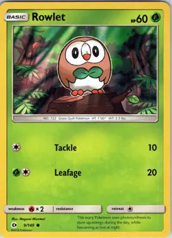 Rowlet 9/149 - Pokemon TCG Sun & Moon - Holo Common (LP) - Image 1