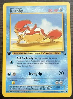 1st Edition Krabby 51/62 Pokemon TCG WOTC Base Set Fossil LP - Image 1