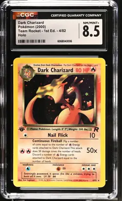 POKEMON CGC 8.5 Team Rocket Dark Charizard 4/82 Holo Rare 1st Edition *3006 - Image 1