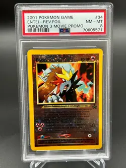 2001 Pokemon Entei #34 Reverse Foil Pokemon 3 Movie Promo PSA 8 - Image 1