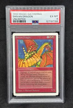 1993 Magic The Gathering Unlimited Shivan Dragon PSA 6 Excellent Near Mint - Image 1