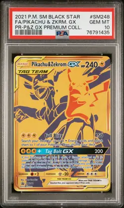 PSA 10 Pikachu & Zekrom Pokemon Gold Tag Team GX Promo #SM248 GEM MINT Premium - Image 1