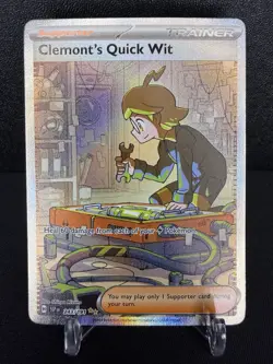 Pokemon Clemont's Quick Wit 243/191 SIR Holo Card NM SV08 Surging Sparks 2024 - Image 1