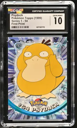 CGC 10 GEM MINT Psyduck 1999 Series 1 Topps 54 First Print Pokemon Card - Image 1