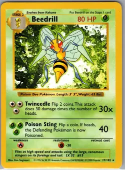 Beedrill 17/102 Base Set (Shadowless) - Pokemon Card - NM - Image 1