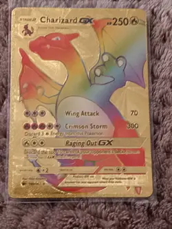 RARE RAINBOW Charizard GX Gold Foil Pokemon Card With Toploader MINT CONDITION - Image 2
