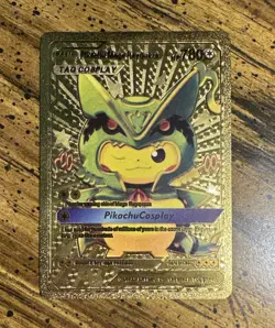 Pokemon Pikachu Mega Rayquaza Gold Foil Fan Art Card - Image 1