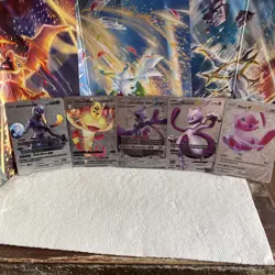 5 Mew + Mewtwo Combo Set | High Quality Pokemon Silver Foil Fan Art Cards NM - Image 1