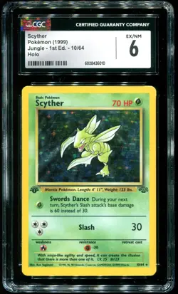 CGC 6 Scyther 1st Edition Holo Rare Jungle 1999 Pokemon Card #10 - Image 1