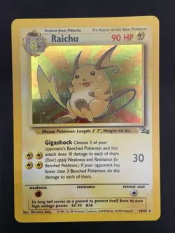 Pokemon TCG Raichu Fossil Holo Rare Card 14/62 Unlimited Vintage LP - Image 1