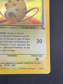 Pokemon TCG Raichu Fossil Holo Rare Card 14/62 Unlimited Vintage LP - Image 5