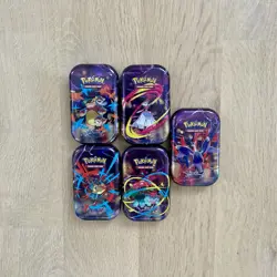 Lot of 5 Pokemon TCG Mega Evolution Mini Tins + Collectible Card & Sticker EMPTY - Image 1