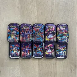 Lot of 5 Pokemon TCG Mega Evolution Mini Tins + Collectible Card & Sticker EMPTY - Image 2