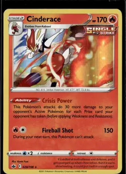 Pokemon Cinderace 028/198 Chilling Reign Holo Rare 4 Card Lot - Image 1