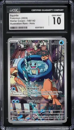 CGC 10 Squirtle 148/142 Pokemon Stellar Crown Illustration Rare Alt Art - Image 1