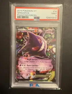 2014 POKEMON XY PHANTOM FORCES #34 GENGAR EX PSA MINT 9 - Image 1