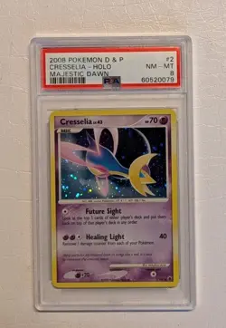 Pokemon Diamond & Pearl MAJESTIC DAWN CRESSELIA 2/100 Holo PSA 8 NM-MT Beautiful - Image 1