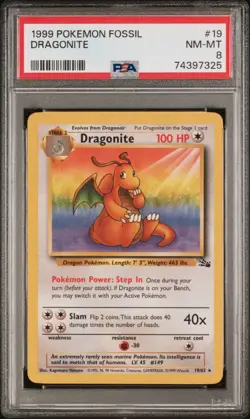 Dragonite 19/62 Fossil Unlimited Non Holo Vintage 1999 Pokemon Rare - PSA 8 NM - Image 1