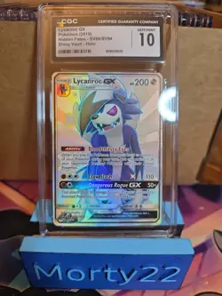 CGC 10 Lycanroc GX SV66/SV94 Shiny Vault Hidden Fates Pokemon Card - Image 1