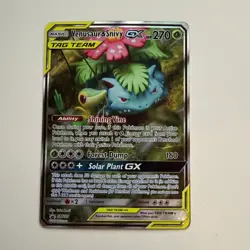 Venusaur and Snivy GX SM 229 Full Art Tag Team Promo Card NM - Mint Condition - Image 1