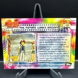 1999 Topps Pokemon THE FUTURE LOOKS BRIGHT Mewtwo Strikes Back #41 Blue Logo - Image 3