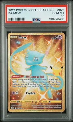 2021 POKEMON CELEBRATIONS #025 Gem Mint FULL ART FA MEW PSA 10 - Image 1
