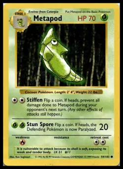 Vintage Metapod 054/102 Base Set (Shadowless) Pokemon Card WOTC | LP - Image 1