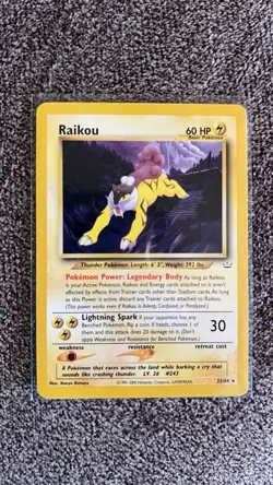 Pokemon TCG Raikou Neo Revelation Card 22/64 Unlimited Rare Vintage Card WOTC LP - Image 1