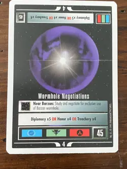 Star Trek CCG 1E WB95 WORMHOLE NEGOTIATIONS Rare Card NEVER PLAYED - Image 1