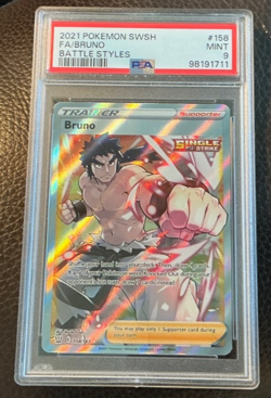 2021 POKEMON SWORD & SHIELD BATTLE STYLES #158 FULL ART/BRUNO PSA 9 MINT - Image 1