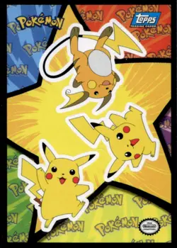 1999 Topps Pokemon First Movie Pikachu Raichu Sticker Card Blue Logo NNO - Image 1