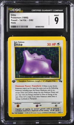 CGC 9 MINT Ditto 1st Edition Fossil 3/62 Holo 1999 Pokemon Card psa - Image 1